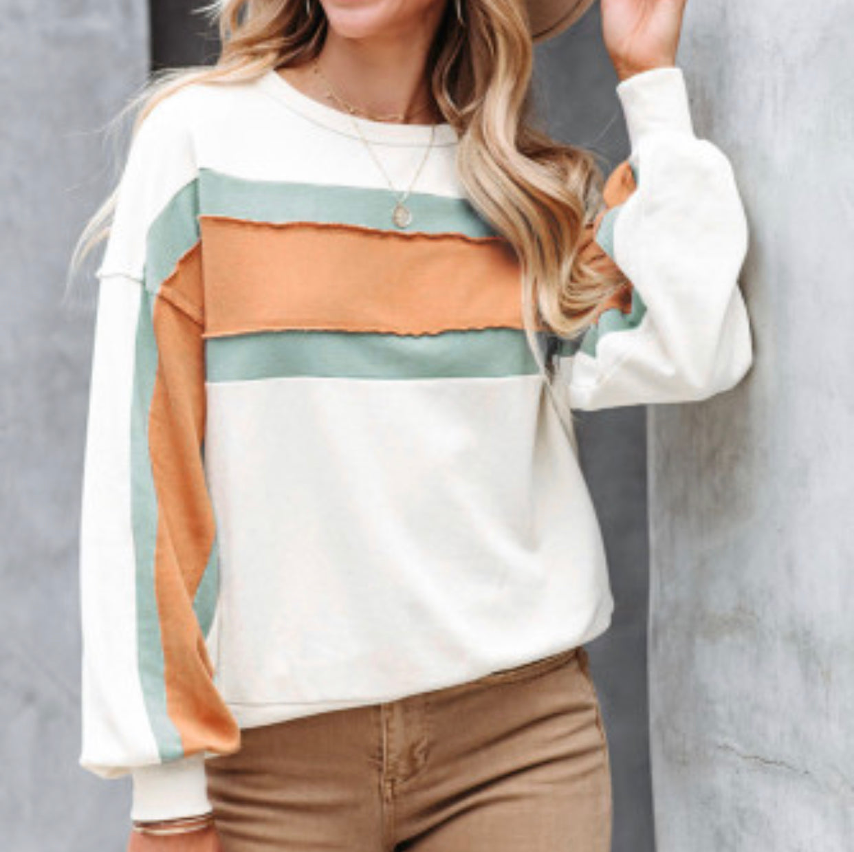 White Color Block Pullover