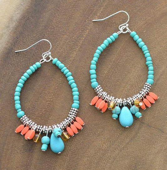 Turquoise Bead Teardrop Earrings