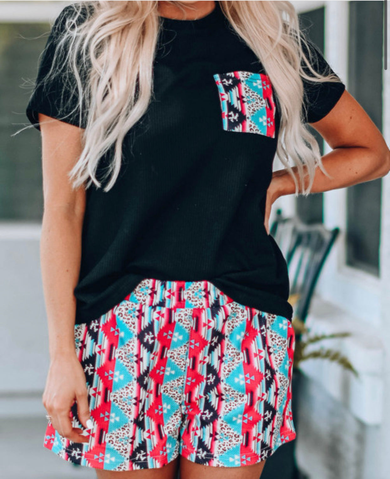 Black Aztec Tee & Short Set