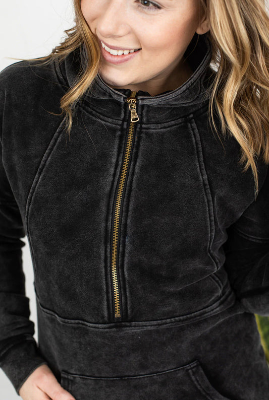 Vintage Wash Black Half Zip