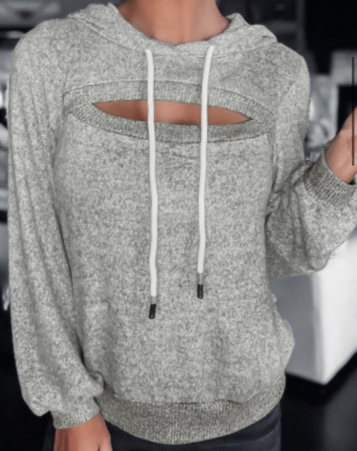 Gray Cut-out Drawstring Hoodie