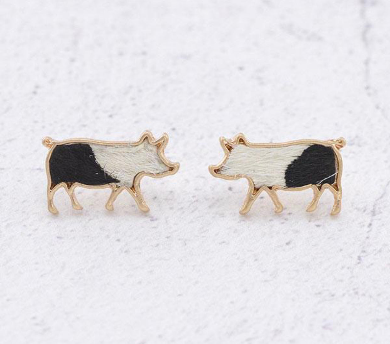 Pig Cow Hide Leather Stud Earrings