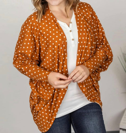 Camel Polka Dot Cocoon Cardigan