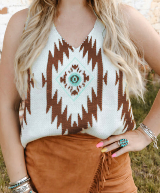 White Aztec Sweater Vest