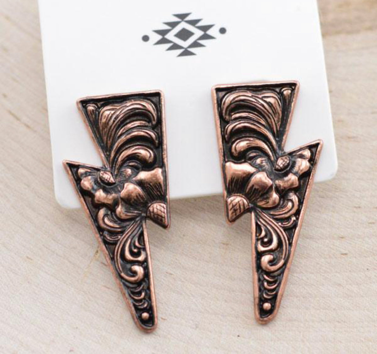 Copper Tooled Look Bolt Earring