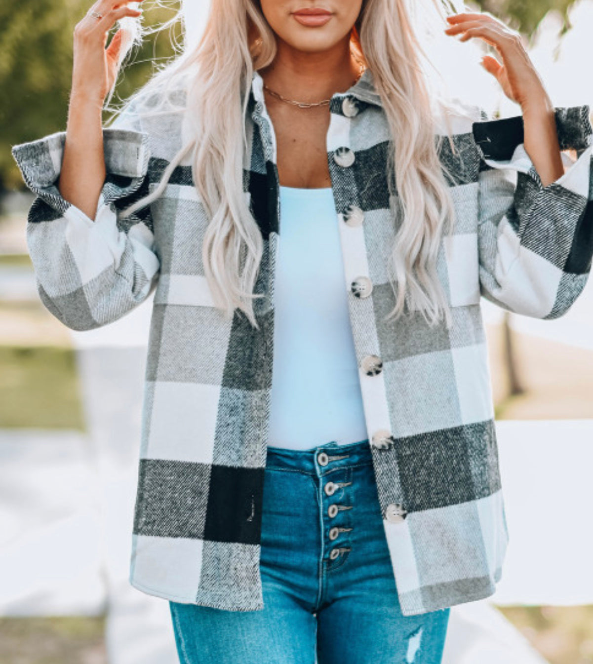 Gray Plaid Button Down Shacket