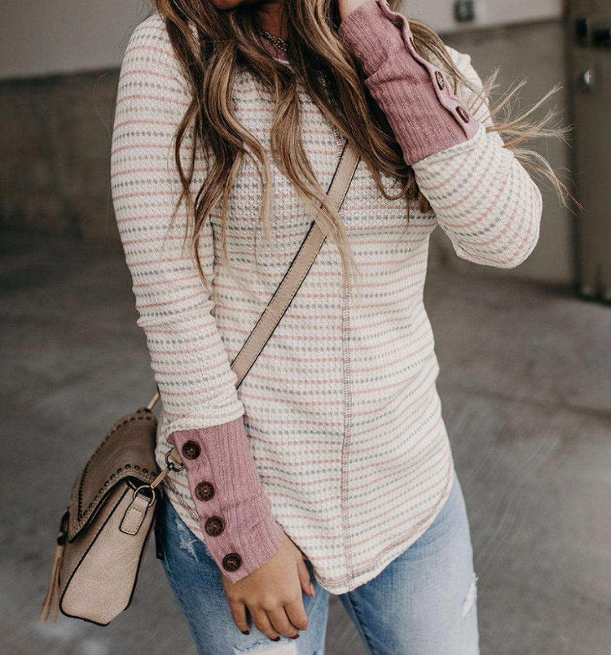 Waffle Knitted Striped Shirt