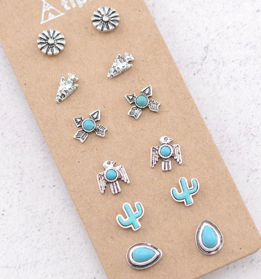 Western Turquoise Dainty Earring Set