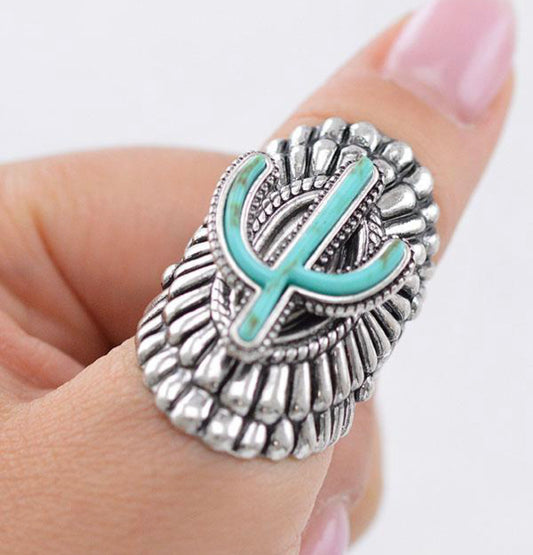 Turquoise Cactus Cuff Ring