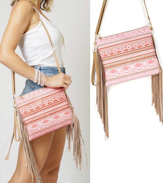 Pink Fringe Crossbody