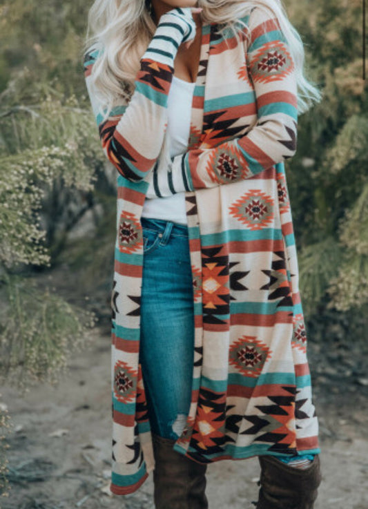 Geometric Color Block Cardigan