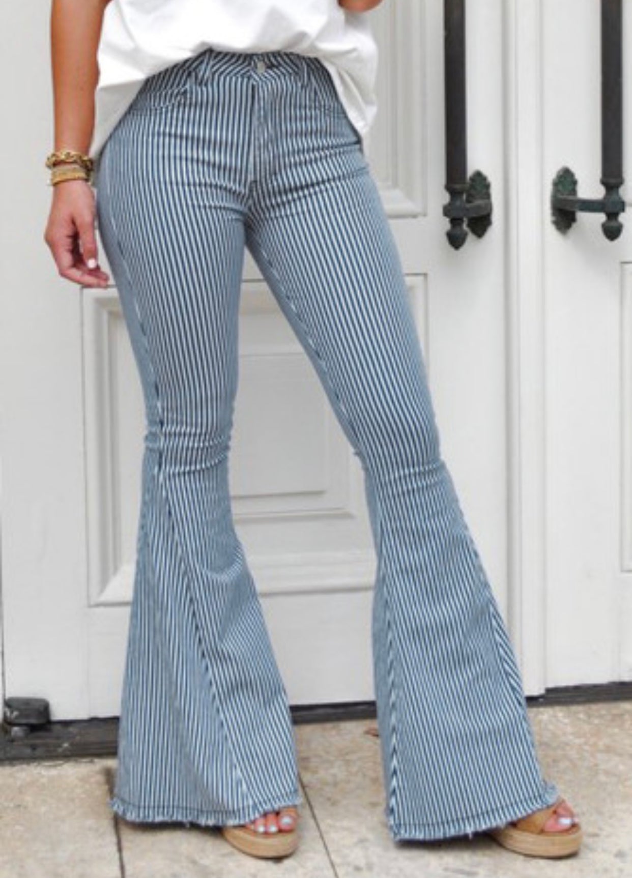 Striped Bell Bottom Jeans