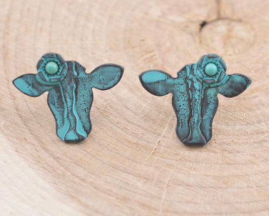 Patina Cow Post Earrings