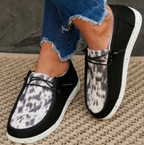 Black Animal Print Slip-ons