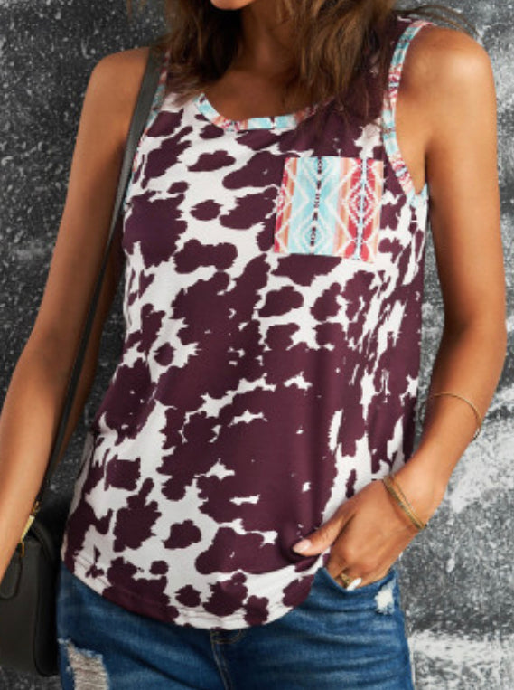 Cow Print Aztec Pocket Tank