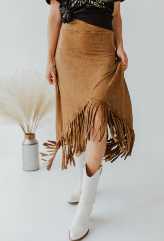 Brown Tasseled Suede Skirt