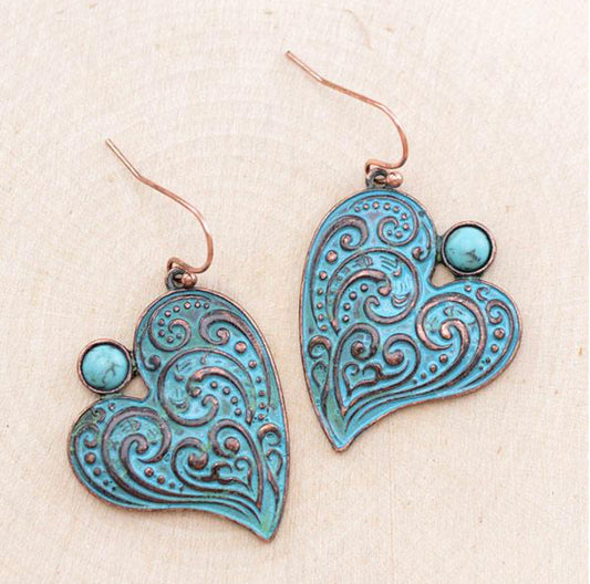 Patina Western Heart Earrings