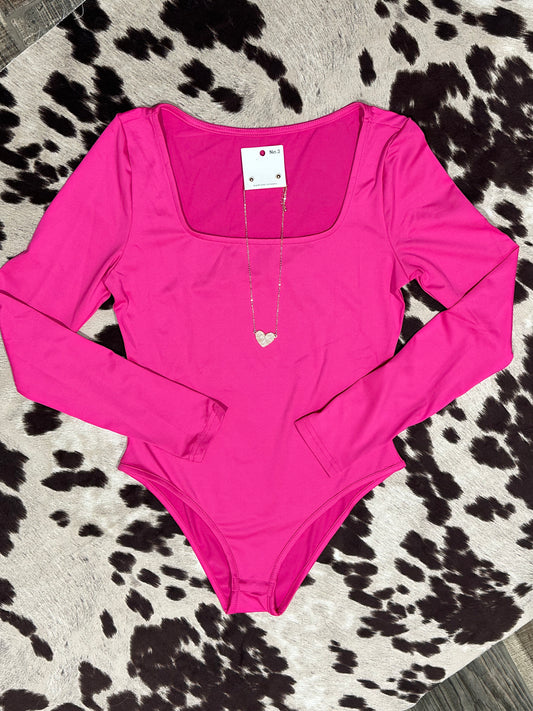 Pink Or Black Square Neck Body Suit