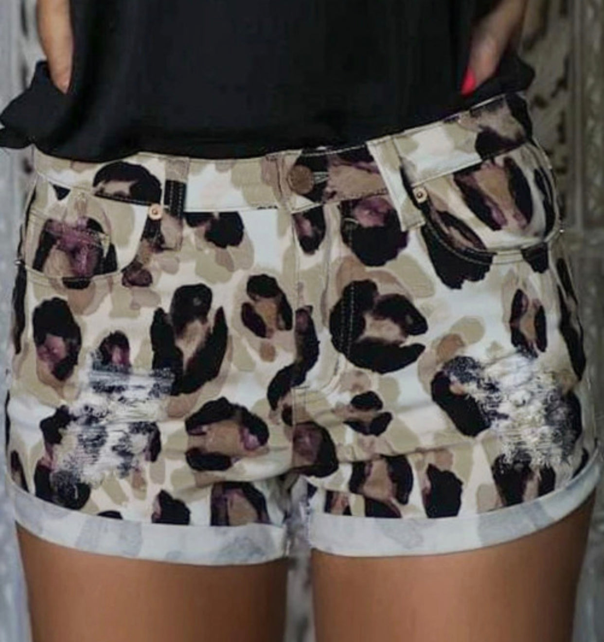 Leopard Distressed Shorts