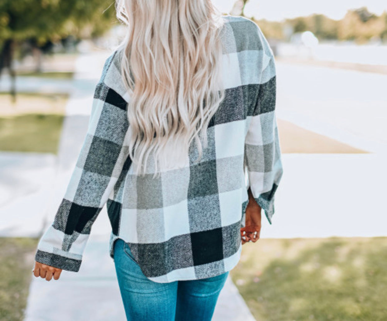 Gray Plaid Button Down Shacket