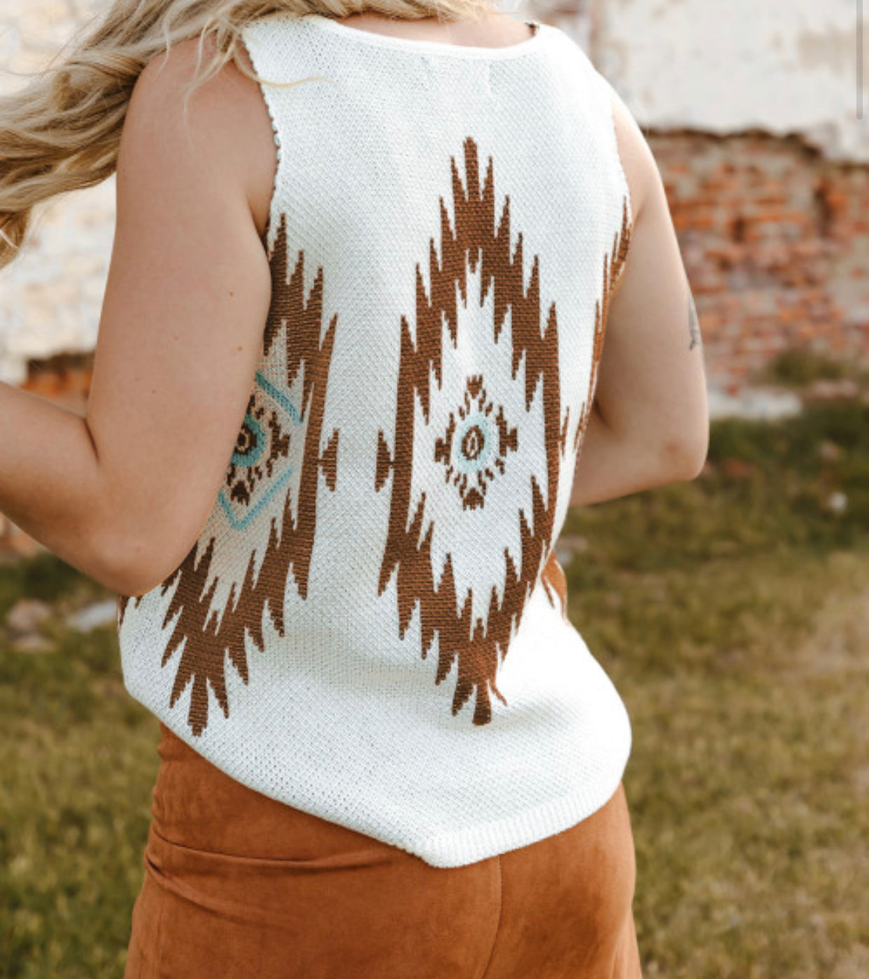 White Aztec Sweater Vest